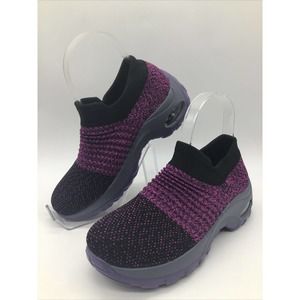 Slow Man Women's Purple/Black Walking Mesh Slip On Air Cushion Sock ShoesSz.5.5M